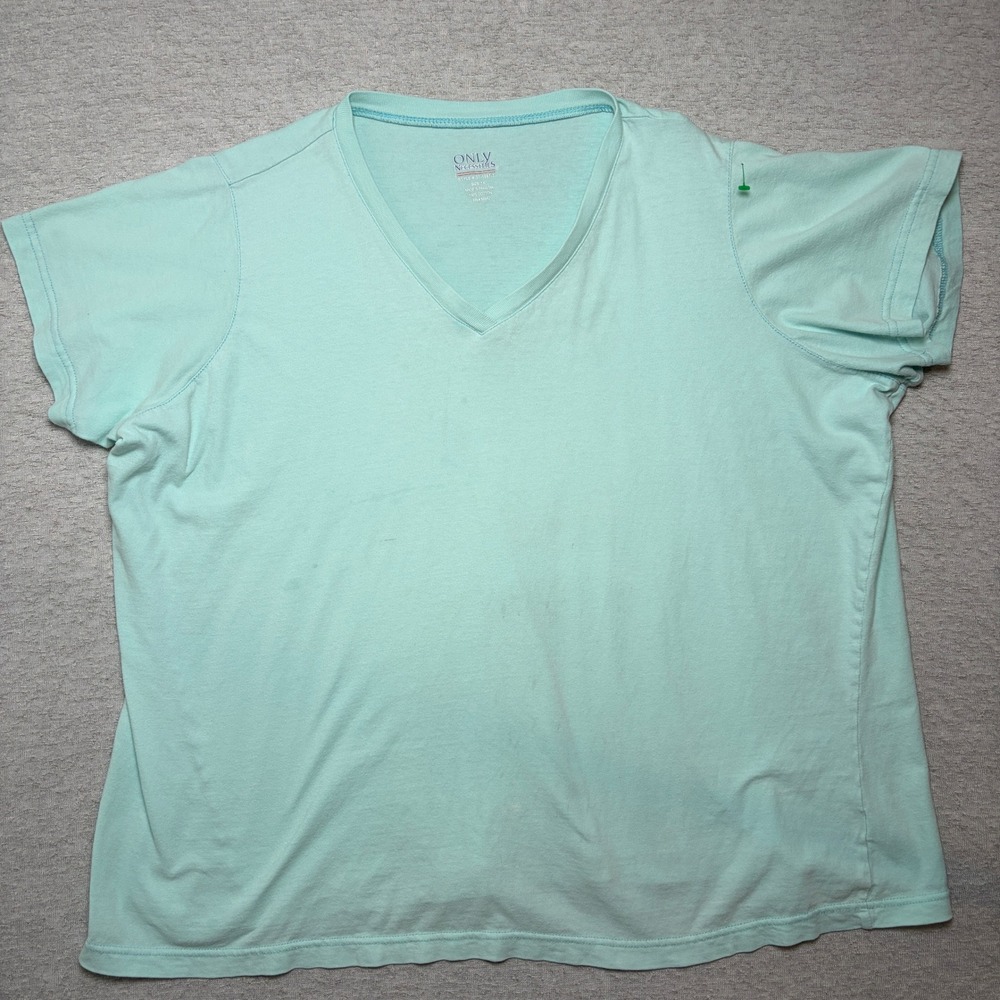 Only Necessities Womens T-Shirt Size 1X Aqua Blue Cotton V-Neck Short Sleeve Tee